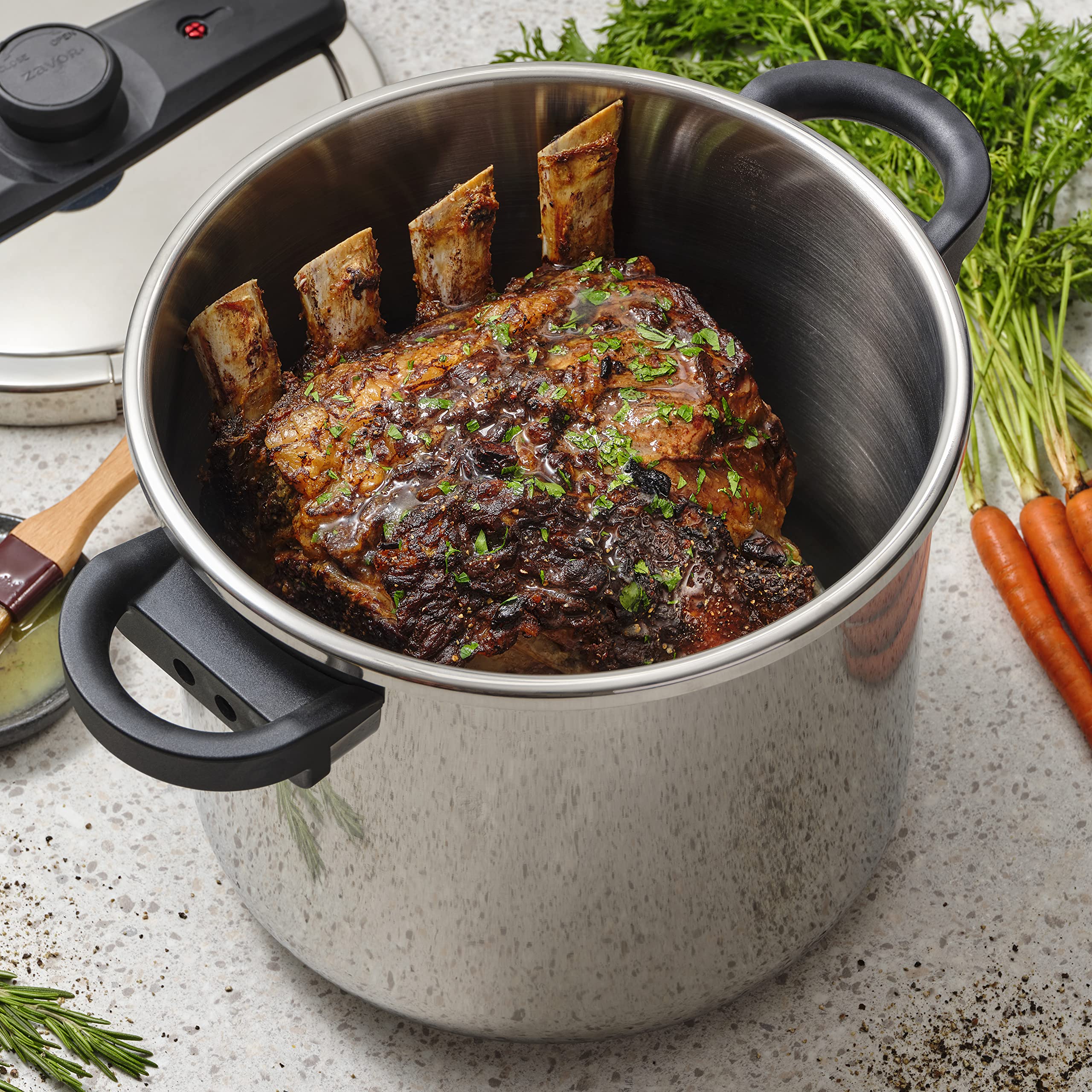 Zavor EZLock 12 Quart Stove Top Pressure Cooker - Stainless Steel, Multi-Pressure Levels, Easy Locking, Induction Compatible, Canning Ready (4 Jars) | Includes Digital Cookbook & Steamer Basket | Perfect for Home Canning, Meal Prep & Pressure Cooking