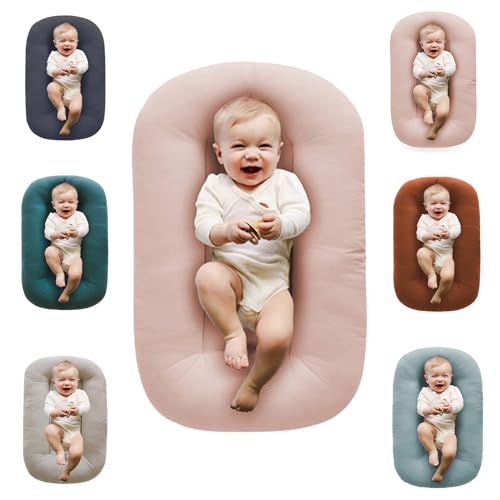 Upgraded Baby Lounger Pillow for Newborns 0-12 Months - Soft Infant Nest for Co-Sleeping in Bed, Breathable & Safe Baby Support Cushion (Pink) | Perfect for Nursery, Travel & Breastfeeding Comfort