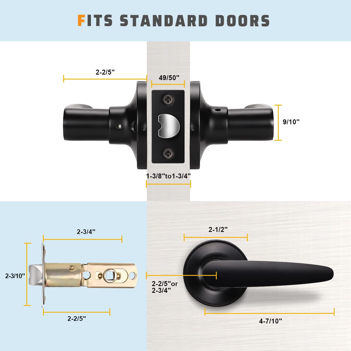 KNOBWELL 10-Pack Matte Black Modern Door Handles - Straight Lever Interior & Closet Door Knobs (No Lock) - Perfect for Bedrooms, Bathrooms & Cabinets