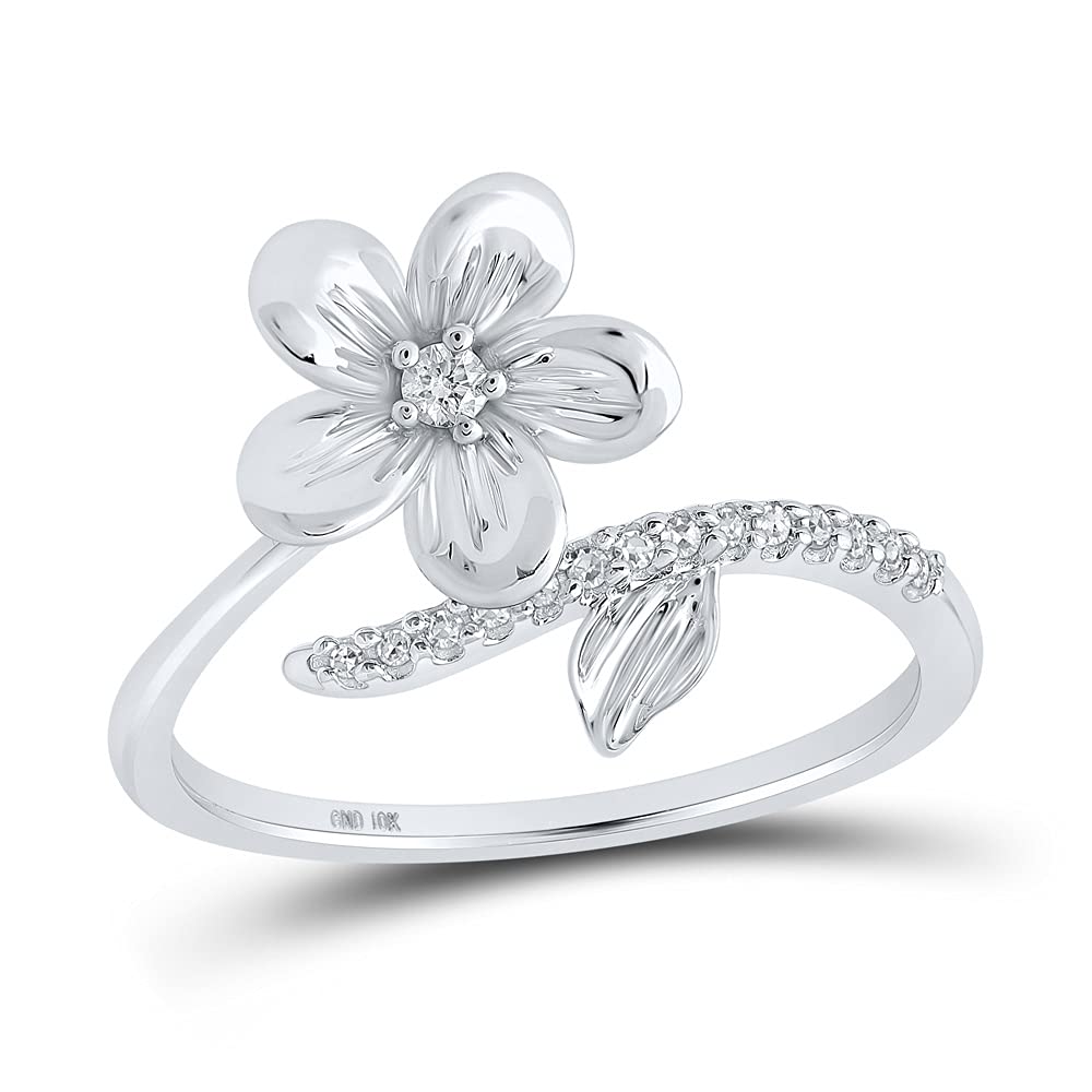 10K White Gold Women's Round Diamond Flower Band Ring - 1/12 Cttw, Elegant Floral Wedding Band for Engagement, Anniversary & Everyday Wear
