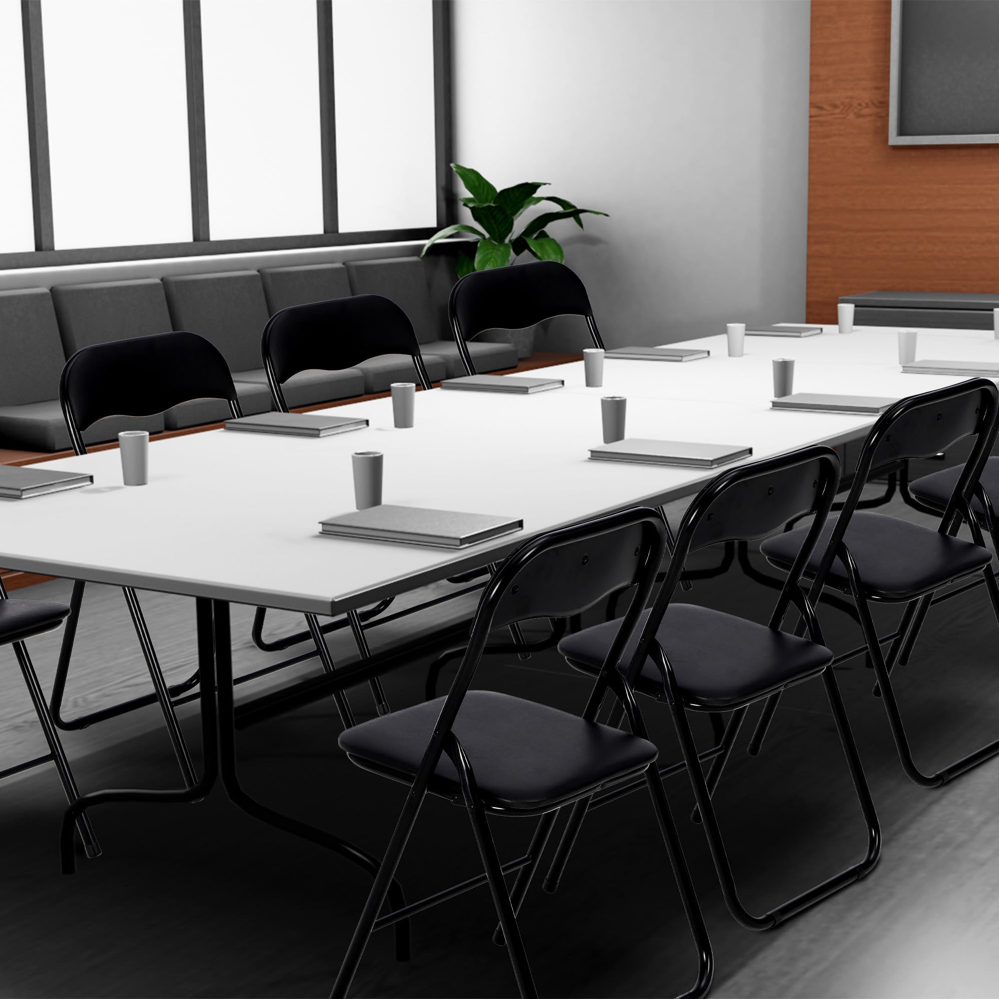 **Black Metal Folding Chairs with Padded Seats & Non-Slip Feet – Set of 8 – Stackable Conference, Office, Party & Poker Chairs for Home, Reception & Events**