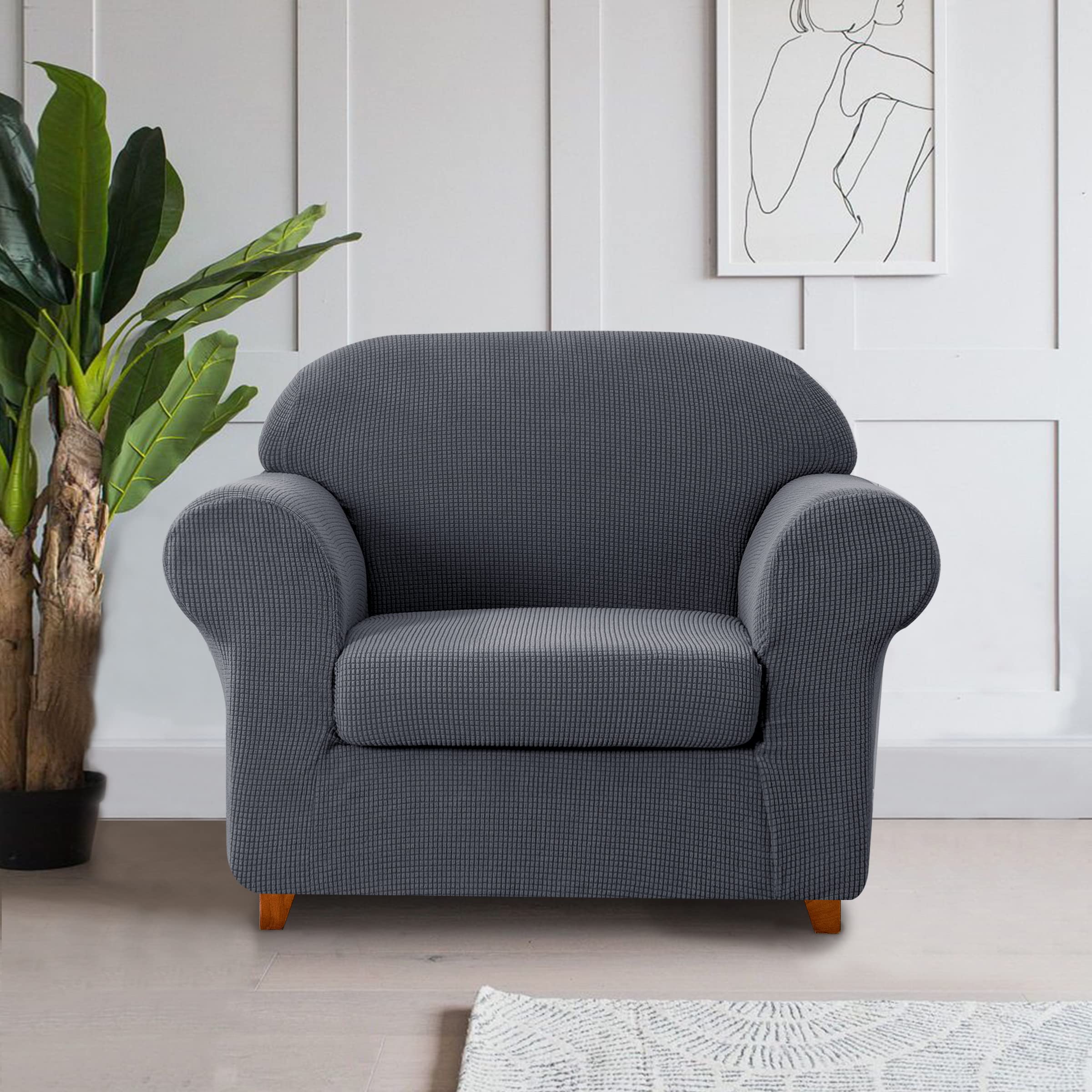 SUBRTEX Stretch Sofa Slipcover with Separate Cushion Covers - 1-Seater & 3-Seater Couch Protector for Pets & Kids (Small/Large, Gray) - Durable Furniture Cover for Living Room, Bedroom & Home Decor