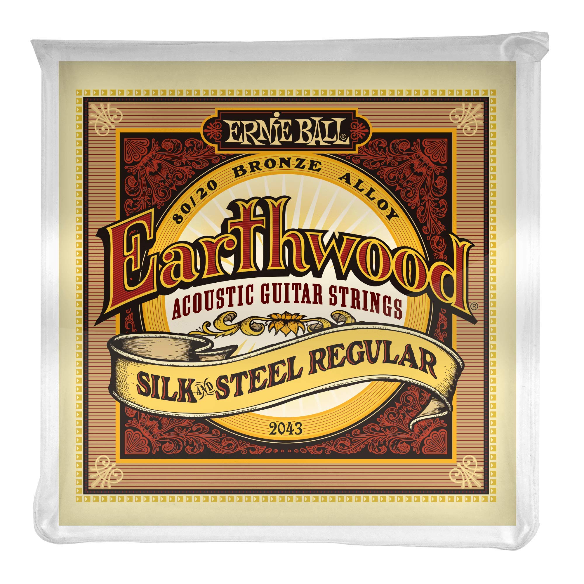 Ernie Ball Earthwood Silk & Steel Acoustic Guitar Strings 13-56 Gauge (P02043) - Warm Balanced Tone for Folk, Blues & Fingerstyle Playing