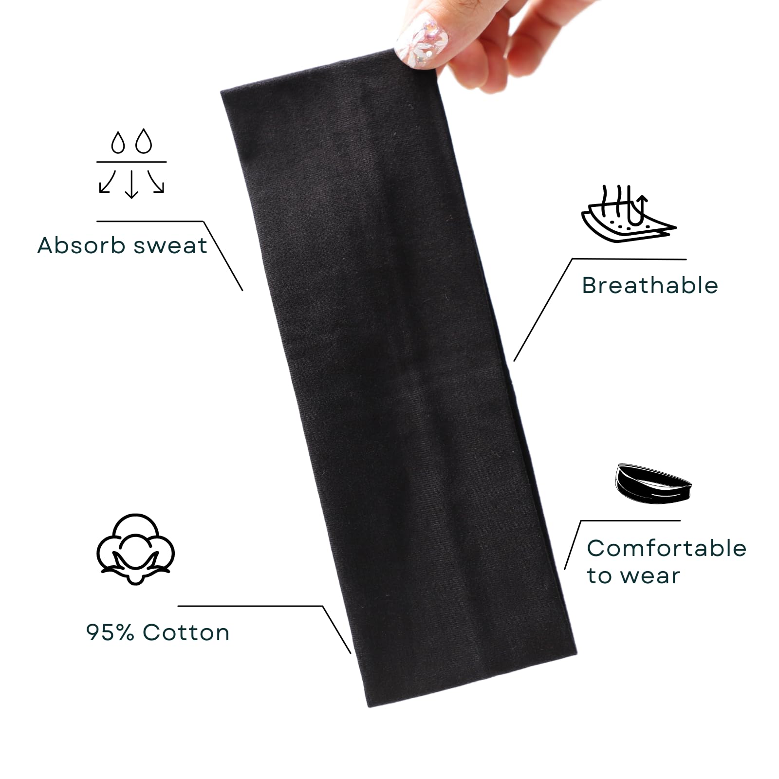 3 Pack Non-Slip Cotton Headbands for Women - Thick Sweat-Proof Hair Accessories for Workouts, Yoga & Everyday Use