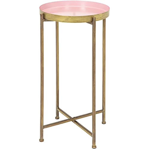 Round Gold & Pink Metal End Table by Surya Allenbury - Perfect for Living Room, Bedroom, or Office Side Table Decor