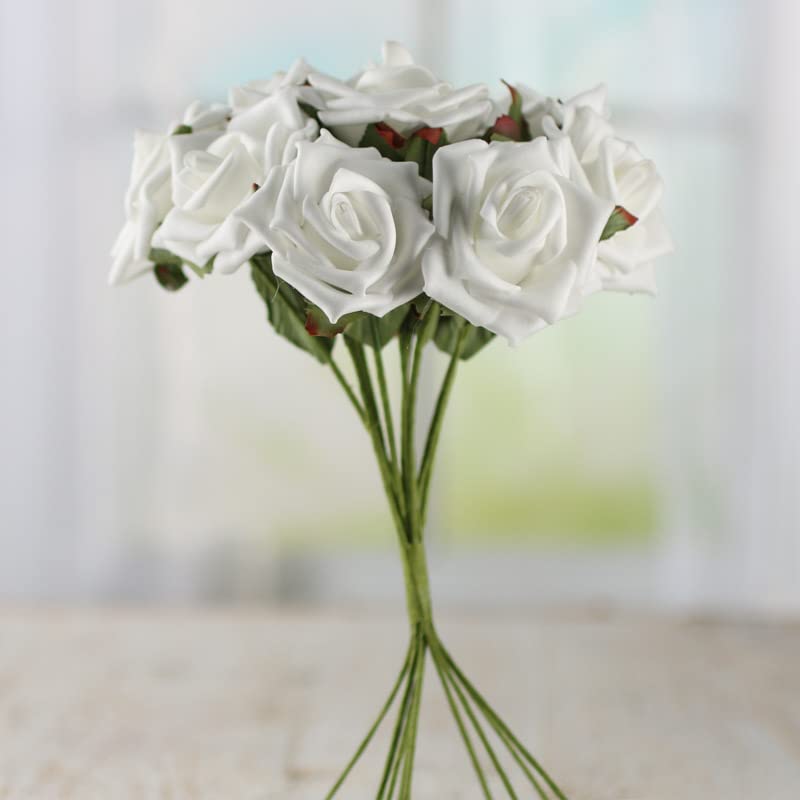 Premium White Foam Rose Stems - Bulk Pack of 12 Artificial Flowers for Wedding Centerpieces, Home Decor, Floral Arrangements & DIY Crafts (8.5
