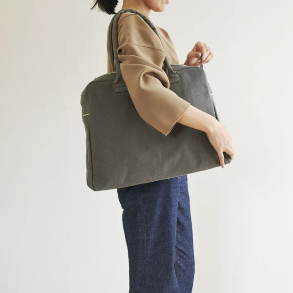 Kurashiki Hampu Canvas Briefcase - Grayish White | Stylish Japanese Vintage Shoulder Bag for Work, Travel & Daily Use