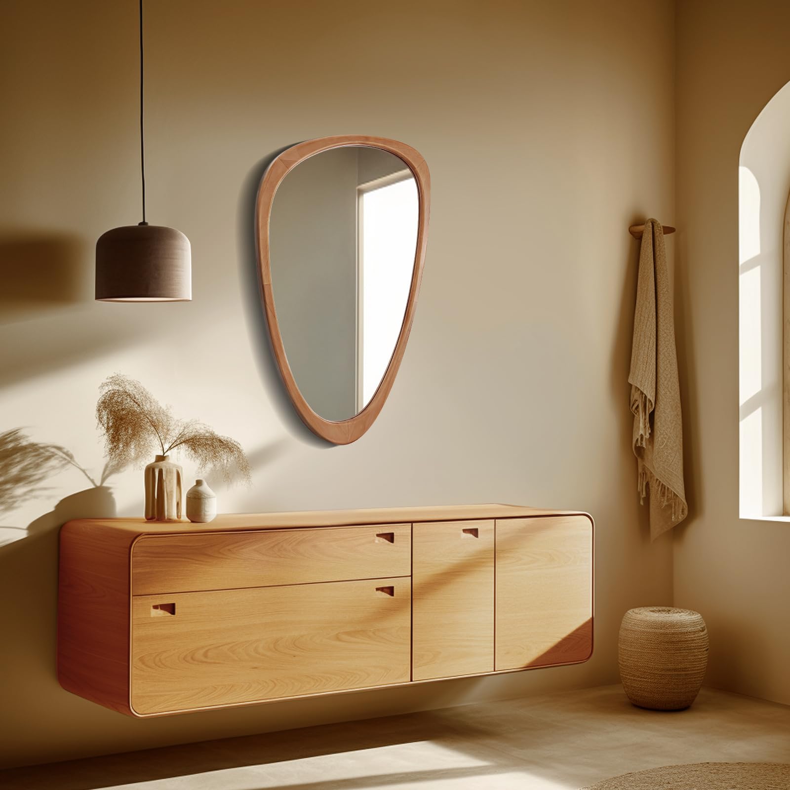 19.5x30.5 Inch Asymmetrical Wood Framed Wall Mirror - Unique Irregular Shaped Decorative Mirror for Bathroom, Living Room, Bedroom & Entryway - Perfect for Modern Home Decor and Vanity Areas