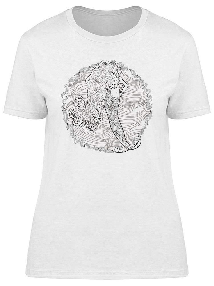Zentangle Style Mermaid T-Shirt for Women - Trendy Graphic Tee for Casual Wear, Beach Outings & Boho Fashion
