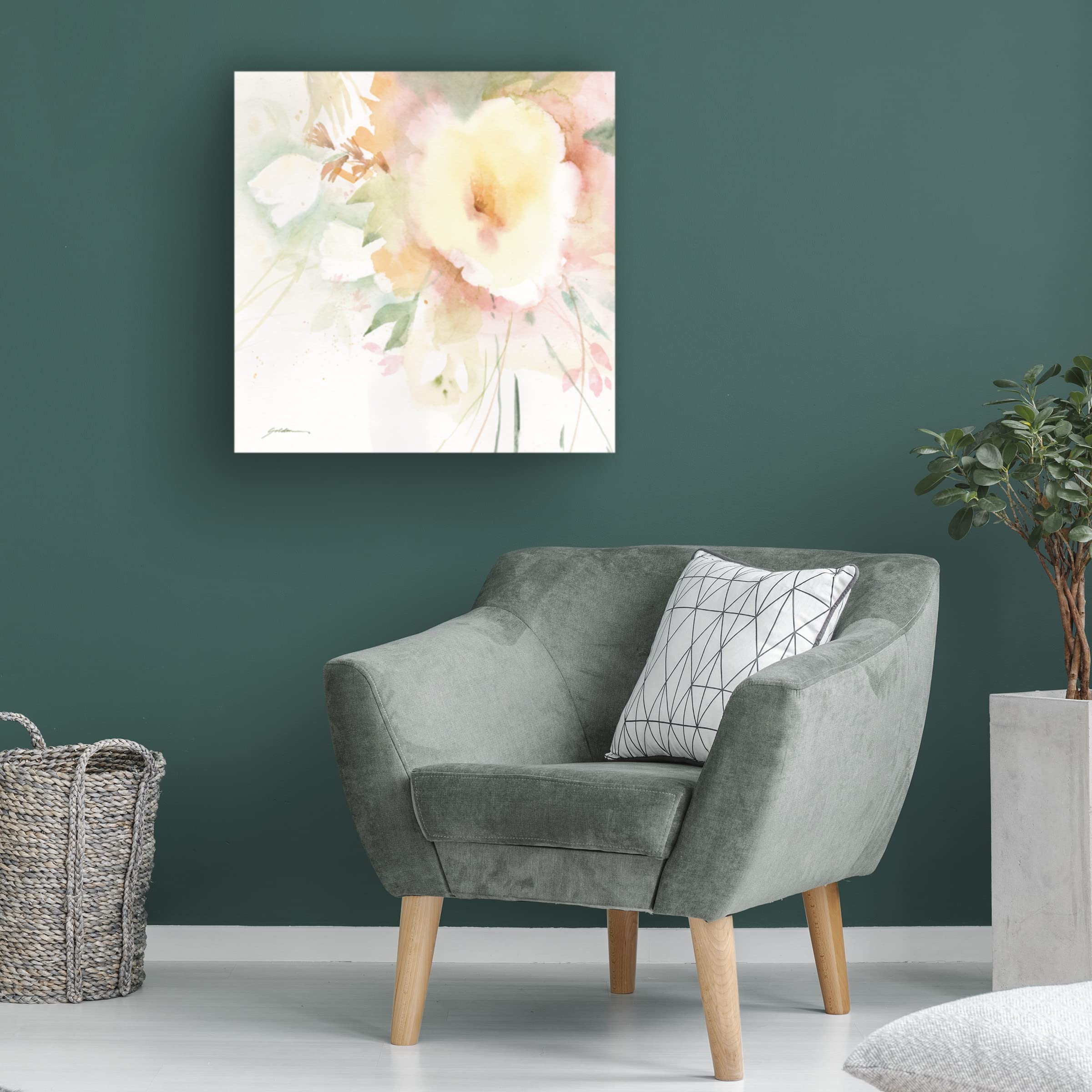 Sheila Golden 'Yellow Blush' Floral Canvas Wall Art - Handmade Modern Home Decor for Living Room, Bedroom & Office