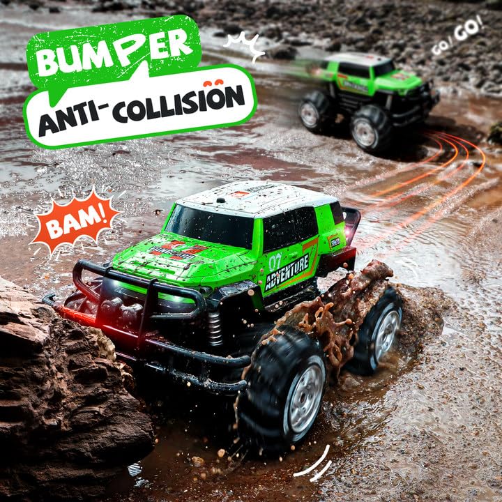 Ruko 1601AMP2 1:10 Scale Amphibious RC Car - Waterproof All-Terrain Remote Control Monster Truck with LED Lights | 2 Rechargeable Batteries | Perfect Gift for Boys & Kids | Outdoor, Beach, Snow & Off-Road Adventure (Green)