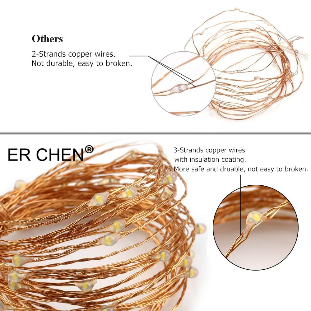 ER CHEN Battery Operated Micro LED String Lights - 100 Warm White LEDs on 33ft Copper Wire, 8 Lighting Modes with Wireless Remote | Perfect for Bedroom, Wedding, Party & Outdoor Decoration