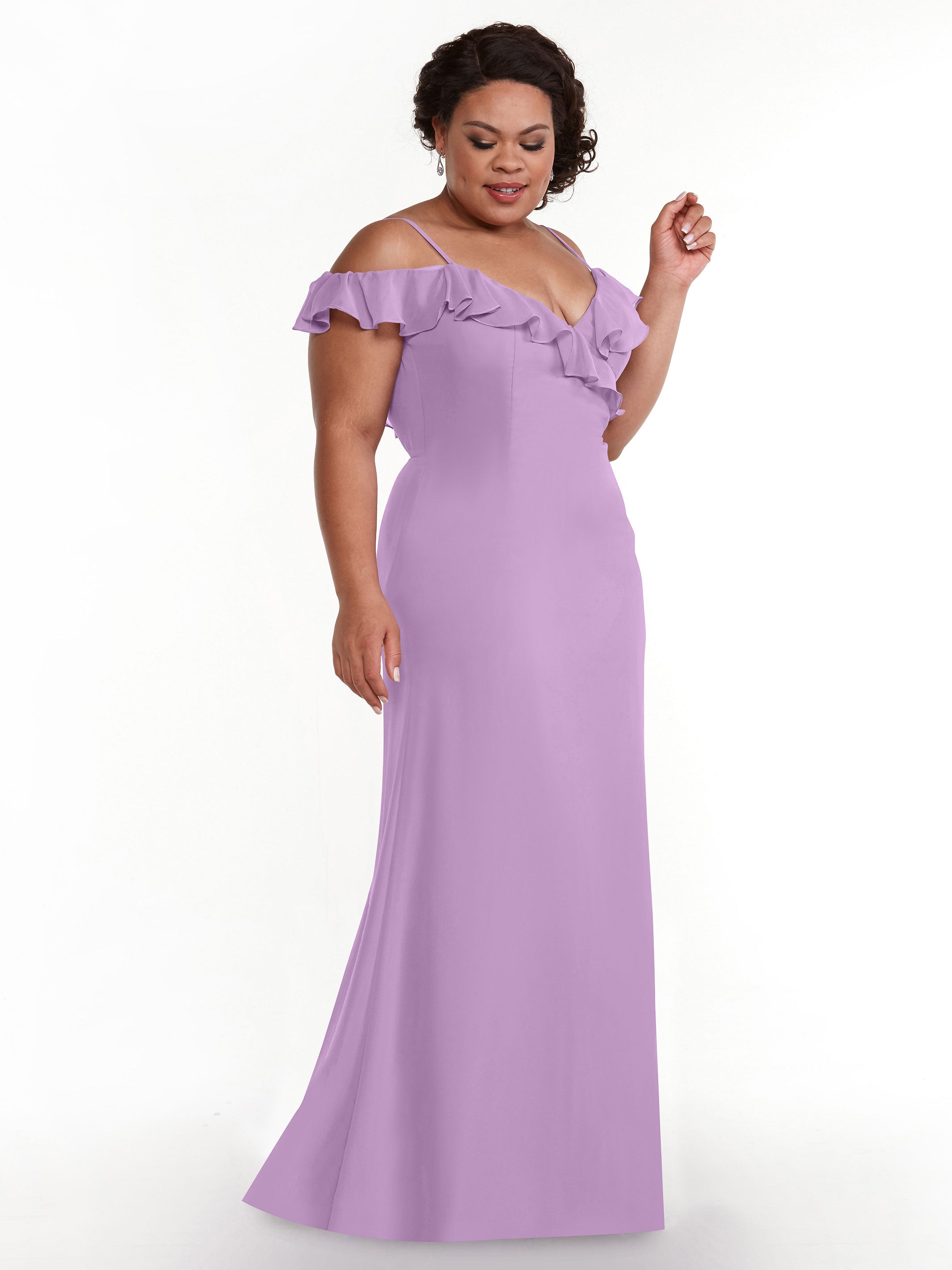 Elegant 80172 Chiffon Off-The-Shoulder A-Line Bridesmaid Dress with Ruffled Neckline - Perfect for Weddings, Formal Events & Evening Parties