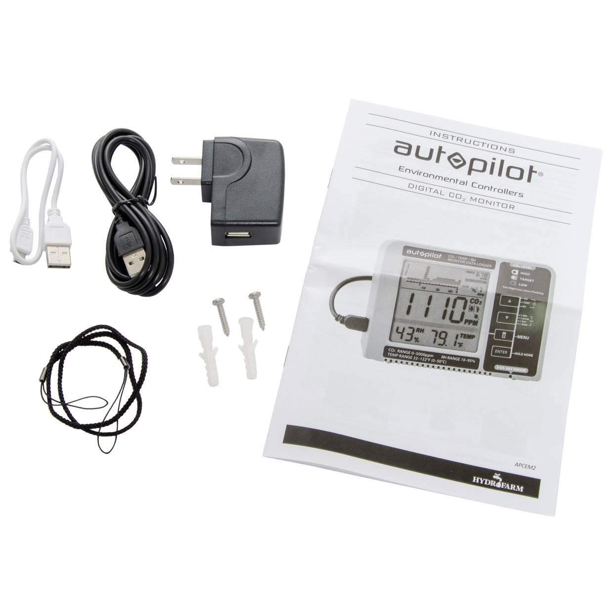Autopilot APCEM2 Desktop Hydroponic CO2 RH Temperature Monitor & Data Logger - 2 Pack (White/Blue) for Greenhouse, Grow Room, Indoor Gardening & Plant Growth Monitoring