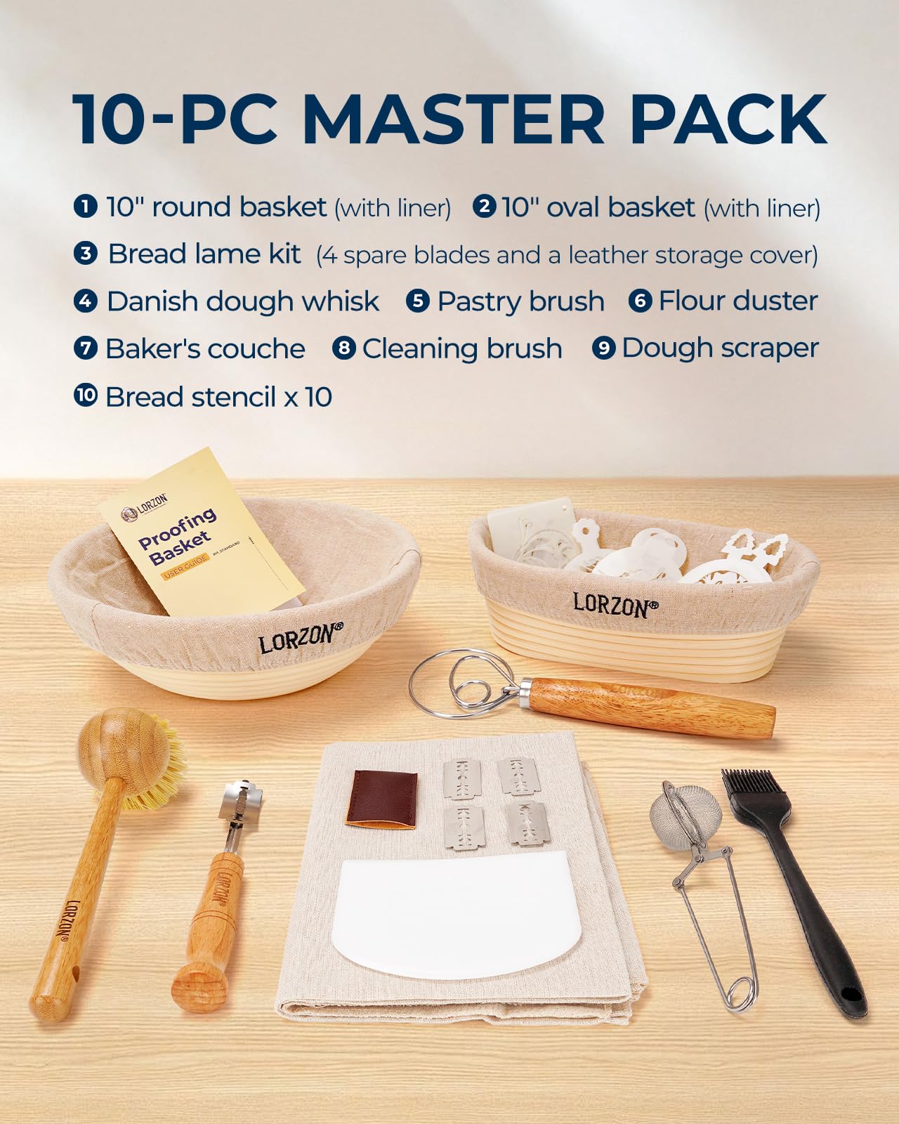 Premium 10 Inch Round & Oval Banneton Proofing Basket Set of 2 - Natural Cane Bread Proofing Baskets for Sourdough Baking | Essential Bread Making Kit for Artisan Homemade Loaves (Perfect for Rustic Bread, Baguettes & Pastries)