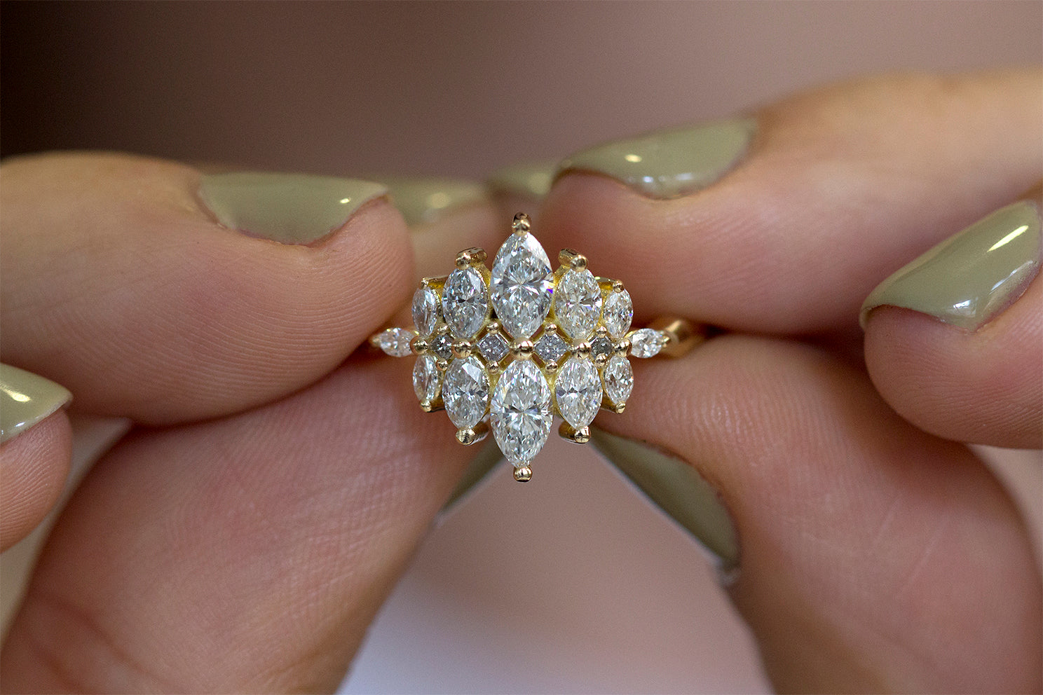 Exquisite Marquise Diamond Cluster Engagement Ring with Grey Diamonds - Perfect for Proposals, Anniversaries & Special Occasions