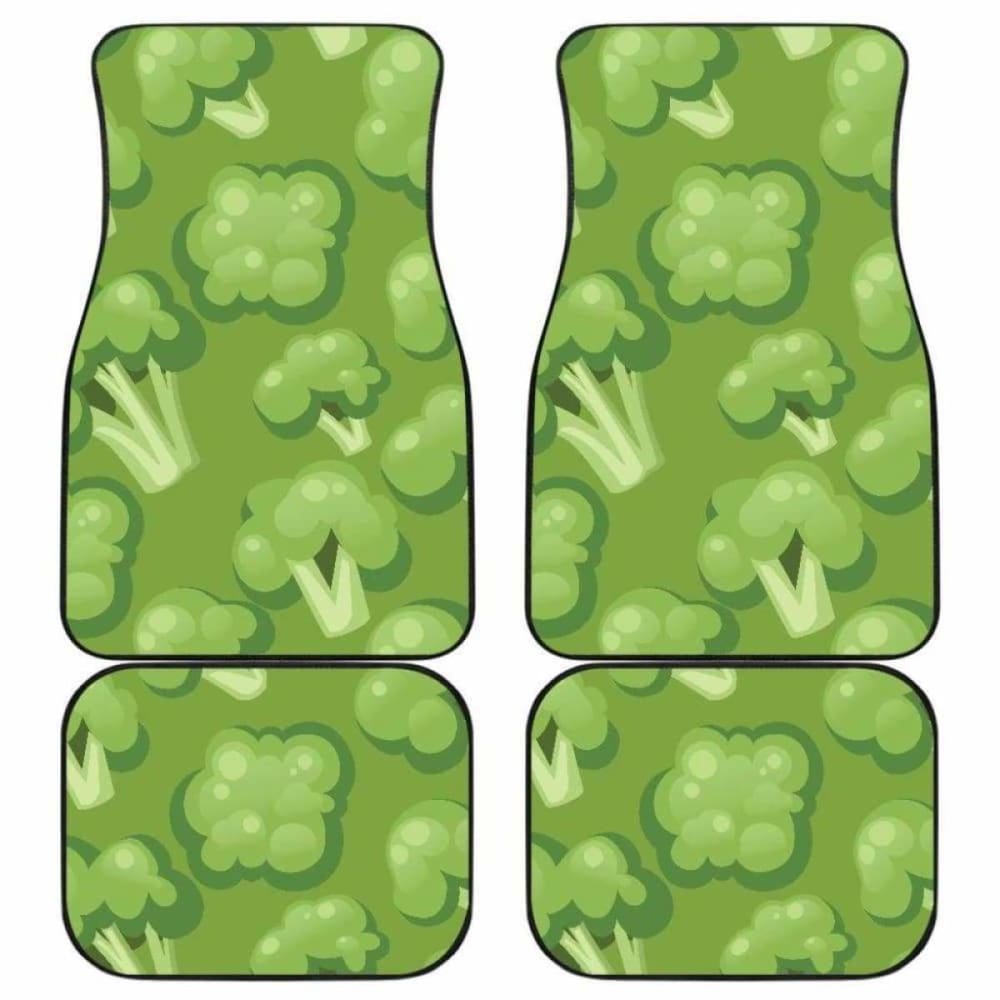 Broccoli Print Car Mats with Green Background - Front & Back Set (194013) - Waterproof & Non-Slip Floor Mats for SUV, Sedan, Truck - Perfect for Kitchen Lovers & Healthy Lifestyle Enthusiasts