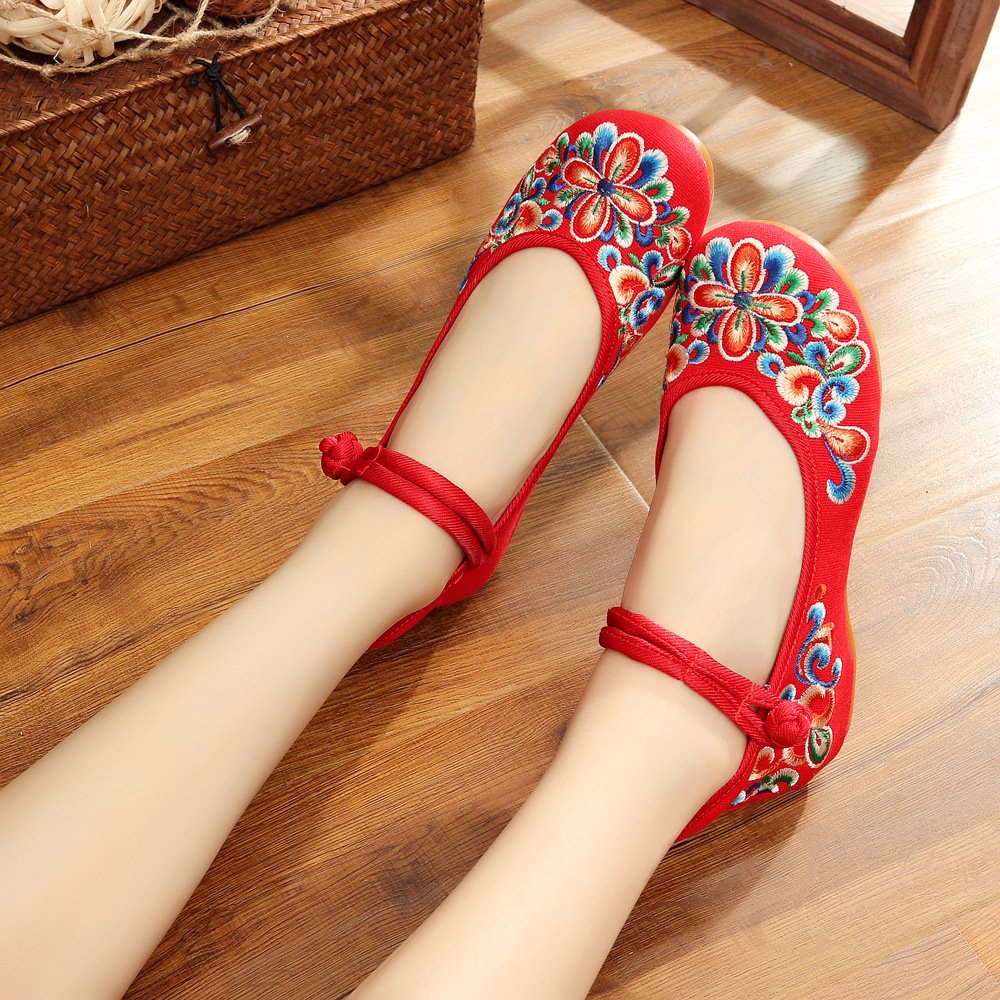Qhome Women's Chinese Embroidery Mary Jane Flats - Comfortable Casual Walking Shoes for Travel, Work & Daily Wear | Traditional Handmade Design for Spring Summer Outfits