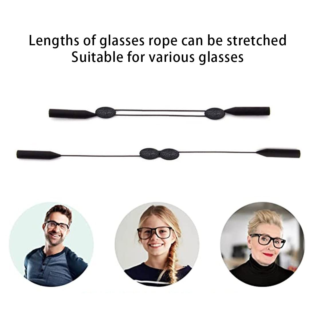 **3 Pack Sports Glasses Straps for Men & Women - Adjustable Universal 25-40cm, Secure Fit for All Frame Glasses - Includes 6 Ear Hooks - Perfect for Running, Cycling & Outdoor Activities**