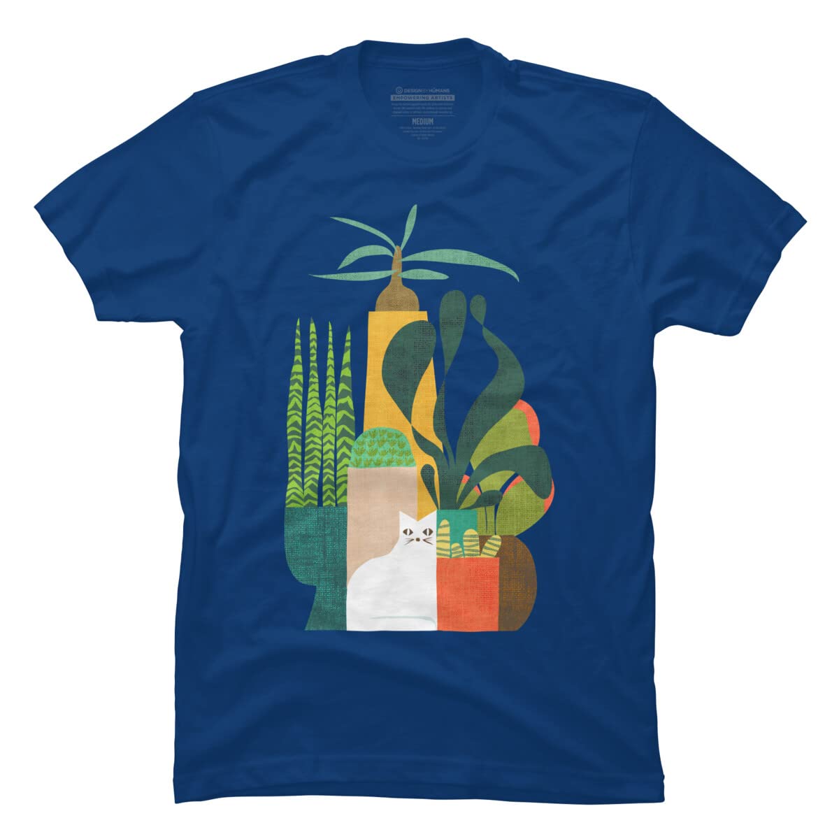Design By Humans Men's Cat and Plants Graphic T-Shirt - Soft Cotton Tee for Casual Wear - Perfect for Cat Lovers, Nature Enthusiasts, and Everyday Outfits