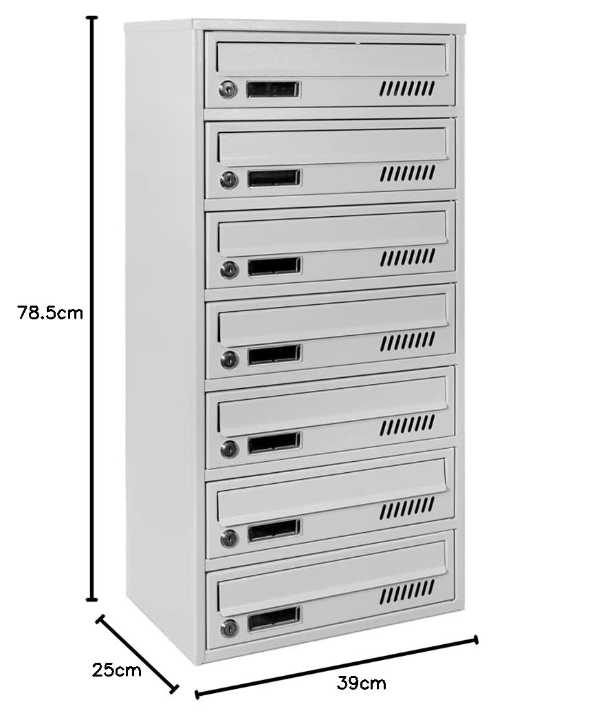 Wall-Mounted Euro GLM 7 Mailbox System with RAL 7035 Finish & Numbering - 7 Mail Slots for Letters & Correspondence - Perfect for Apartments, Condos & Residential Buildings