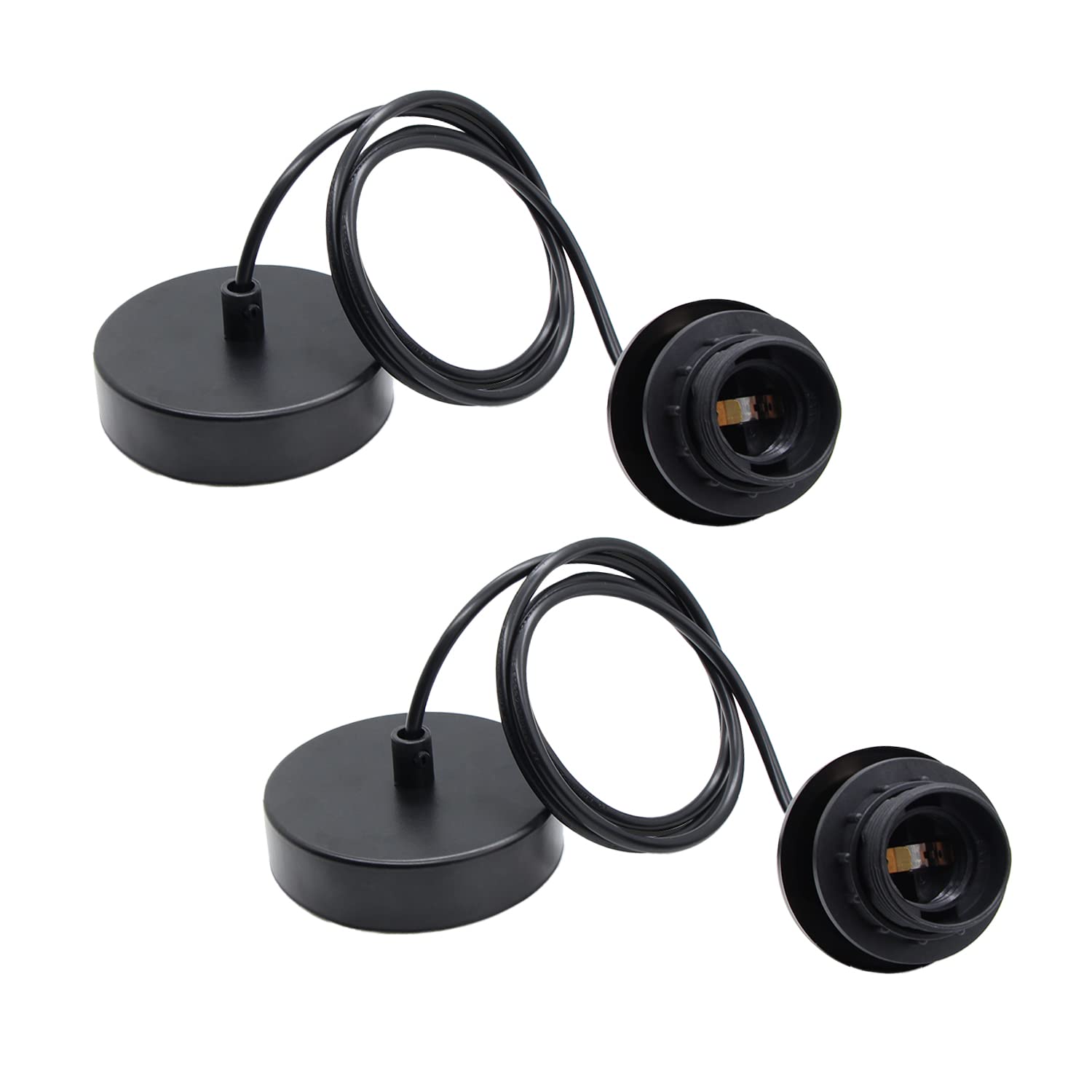 FEYAIM 2-Pack Adjustable Retro Pendant Light Kit - Black Modern Hanging Ceiling Fixtures for Kitchen, Dining Room & Industrial Spaces | Corded Mini Lamp Holder with Vintage Charm