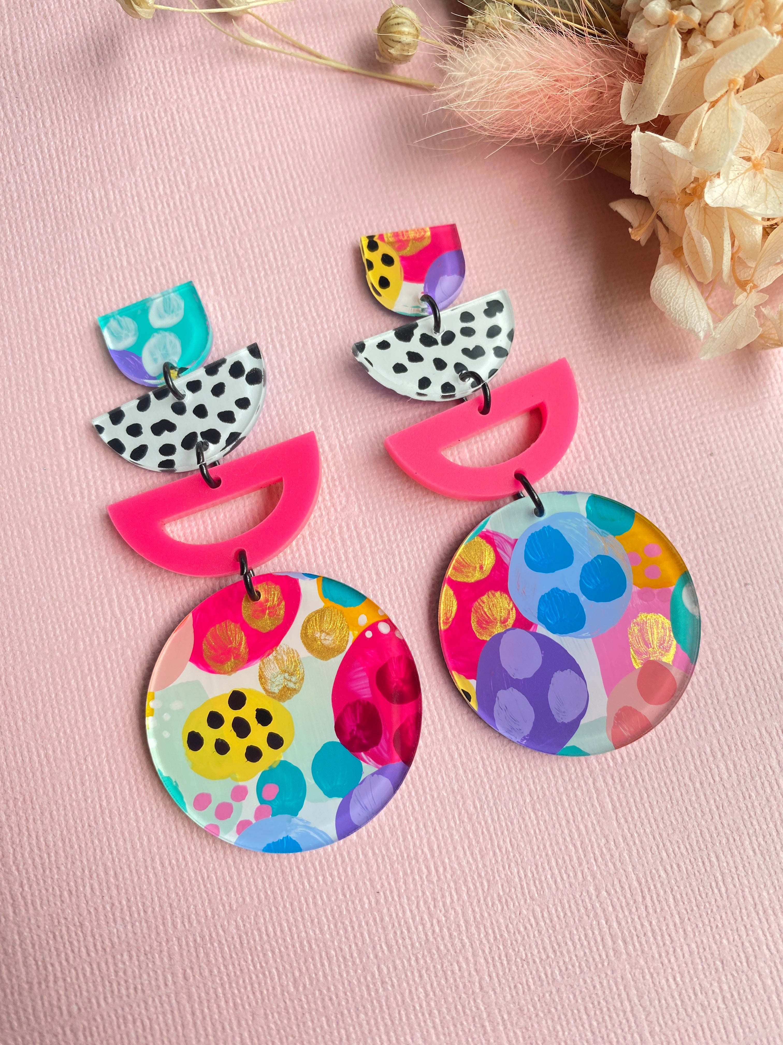 Hand Painted Frankie Dangle Earrings - Unique Dopamine Jewelry by Daisy & Bunny - Perfect for Boho Fashion, Festival Outfits & Gift Giving