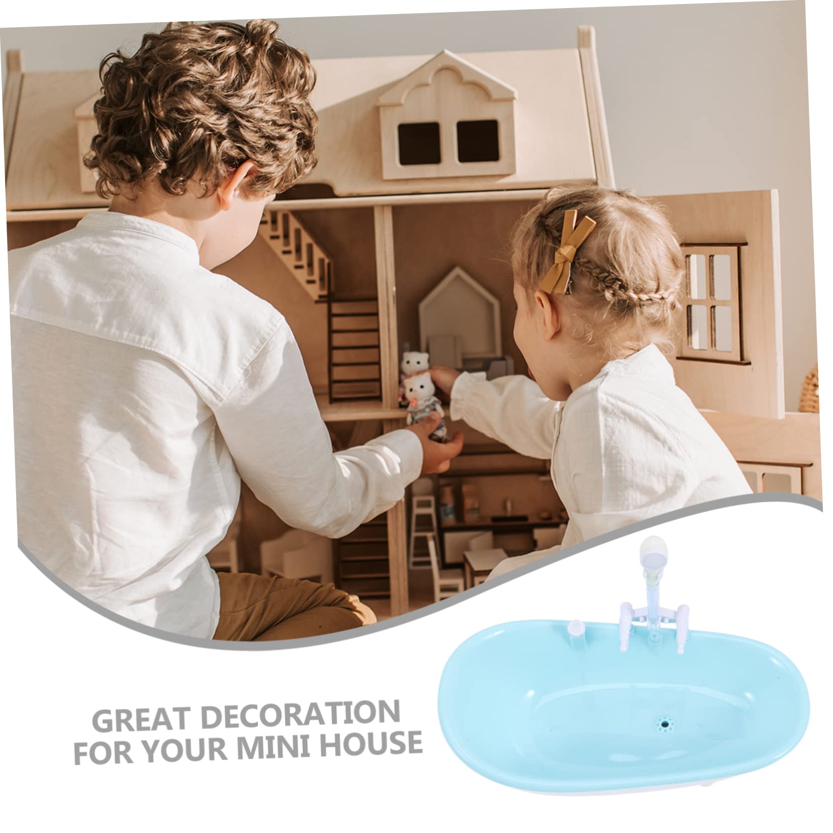 VICASKY 3-Piece Mini Bathtub Toy Set - Sky Blue Plastic Doll Bath Tub Accessories for Kids Bath Time Play & Dollhouse Furniture Decor