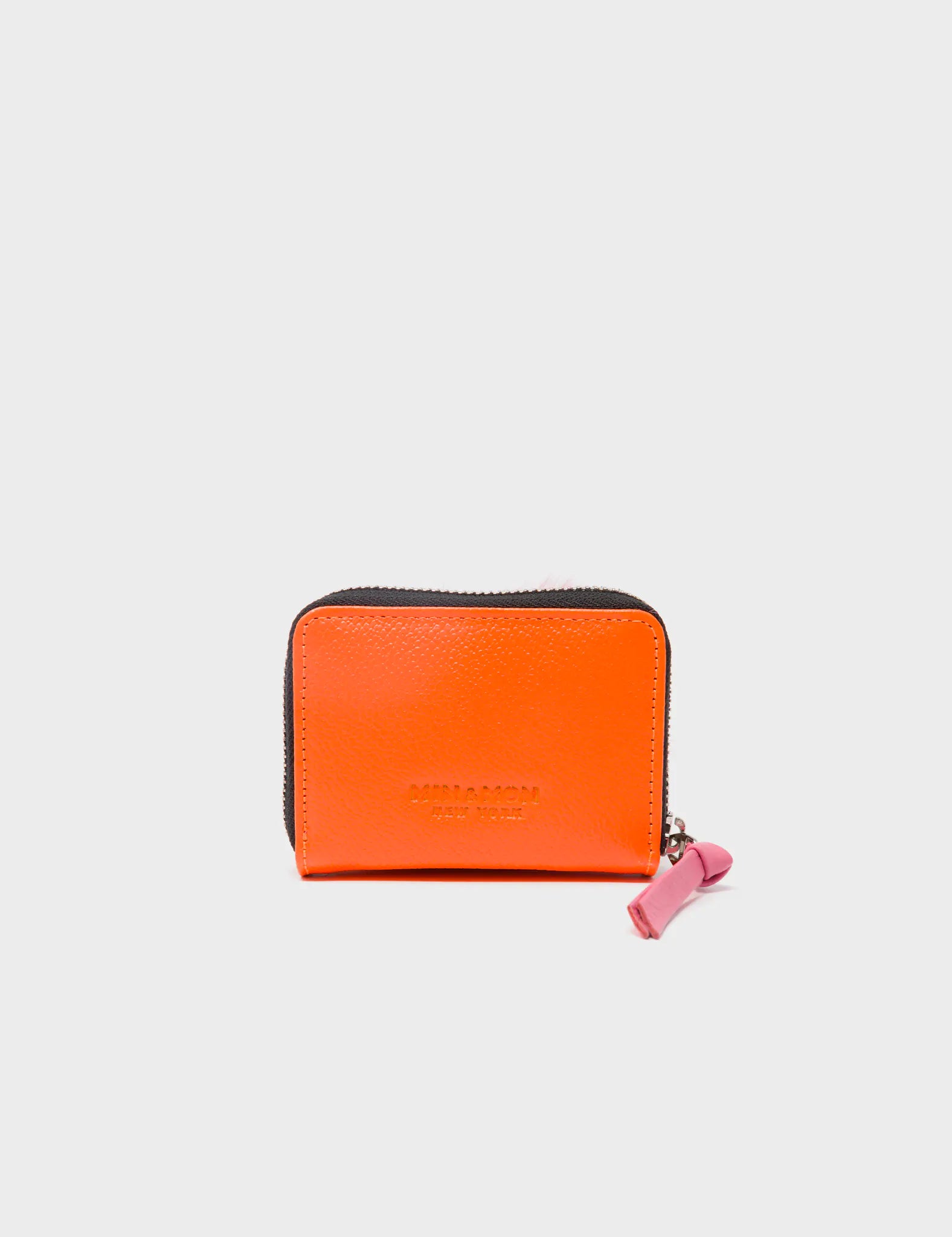 Frodo Neon Orange Leather Zip Around Wallet with Fuzzy Monster Applique - Stylish & Durable for Everyday Use, Travel, and Gifts