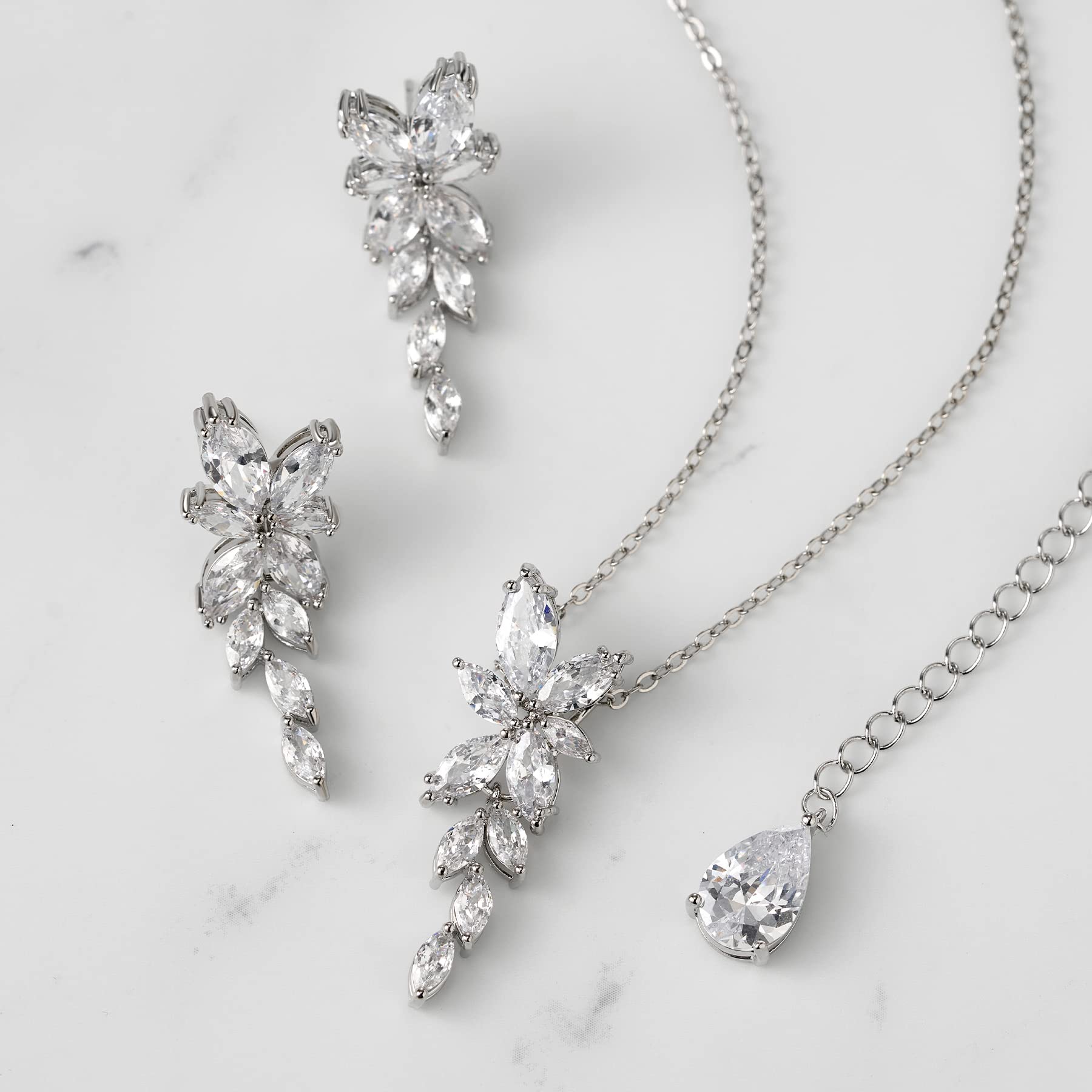 SWEETV Marquise Cut Cubic Zirconia Bridal Jewelry Set - Wedding Necklace & Earrings Set for Bride and Bridesmaids | Perfect for Weddings, Prom, Anniversary and Formal Occasions