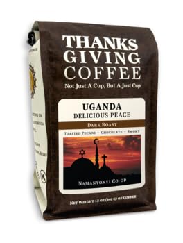 Delicious Peace Uganda Dark Roast Whole Bean Coffee - 5lb Bag | Shade Grown, Fair Trade Organic | Perfect for Thanksgiving, Holidays & Daily Brewing