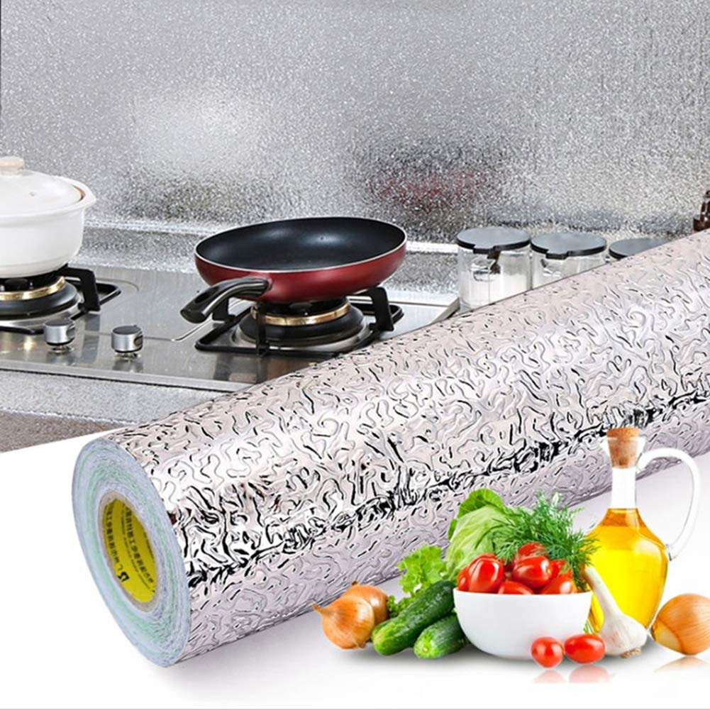 Livelynine Oil Proof Waterproof Peel and Stick Wallpaper - 15.8x197 Inch Removable Stainless Steel Backsplash for Kitchen | Decorative Silver Adhesive Shelf Liner | Perfect for Kitchen Walls, Countertops & Cabinets