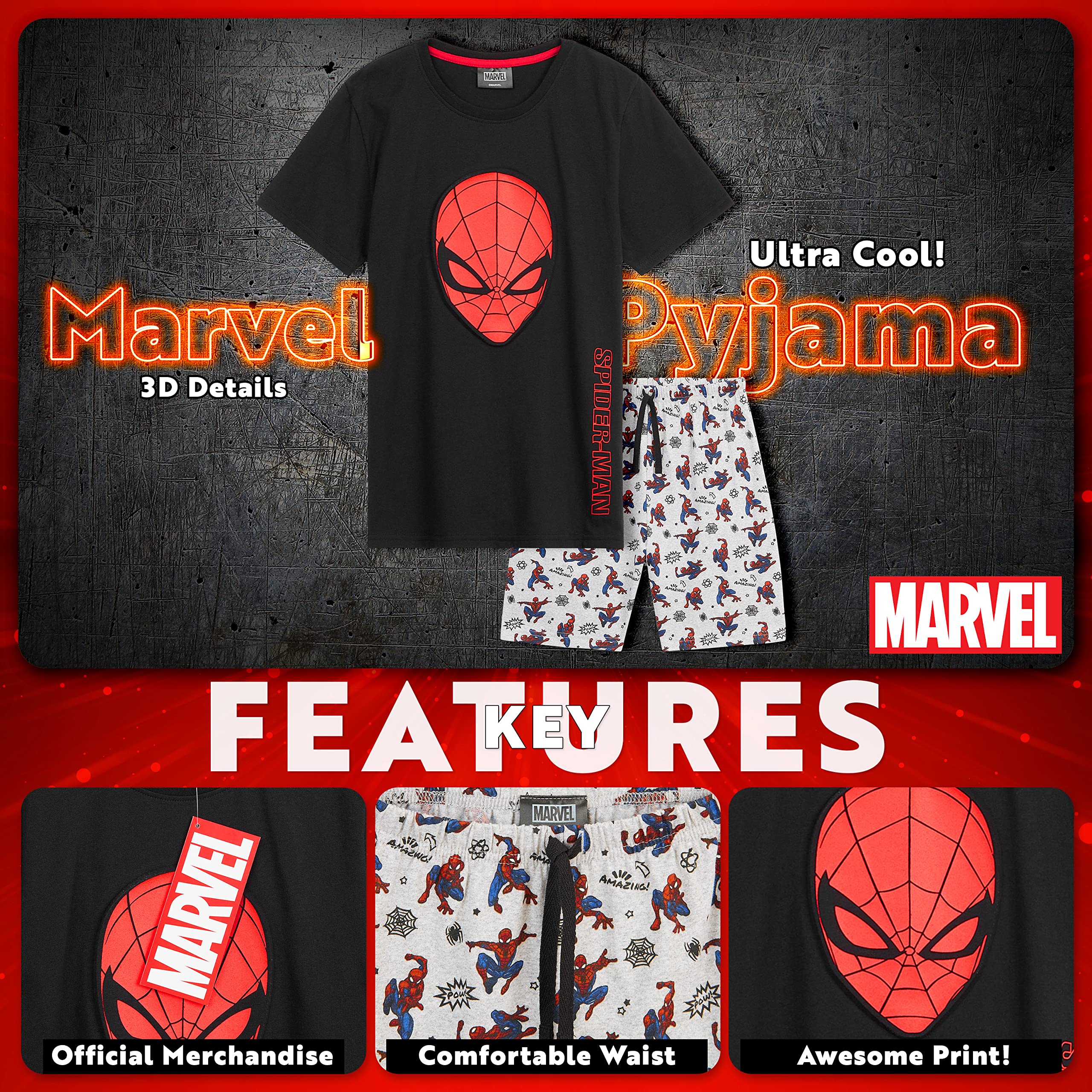 Marvel Avengers Boys Pajama Set - Spiderman Kids Sleepwear, Teen Boys PJs with T-Shirt & Shorts, Summer Lounge Wear, Superhero Gifts for Birthday & Christmas | Perfect for Sleepovers, Movie Nights & Cosplay