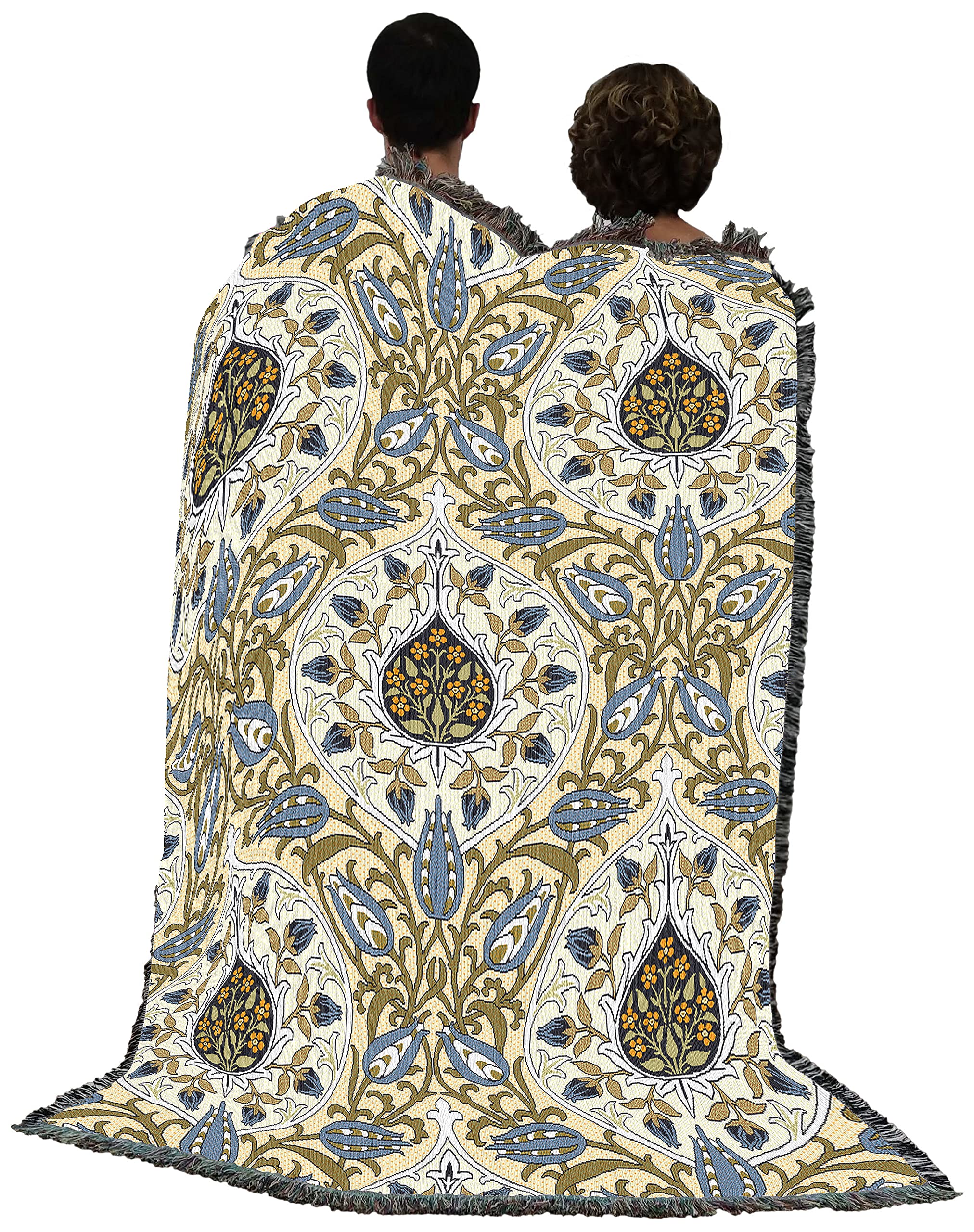 Pure Country Weavers William Morris Rosebud Blanket - Handwoven Cotton Tapestry Throw - Arts & Crafts Home Decor - Made in USA (72x54) - Perfect for Sofa, Bed & Cozy Winter Nights
