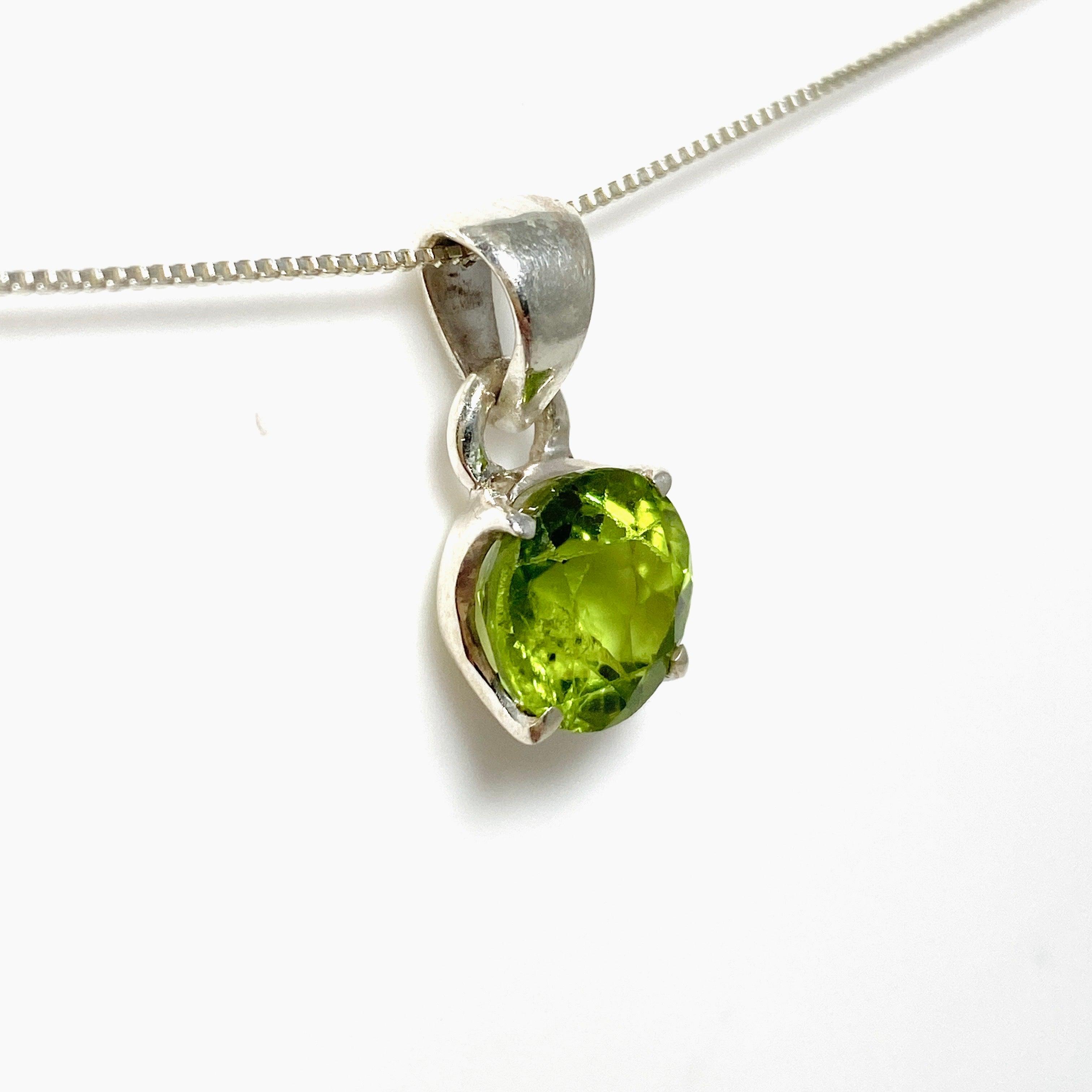Natural Peridot Gemstone Round Faceted Pendant Necklace - 925 Sterling Silver Jewelry for Women - Perfect for Birthdays, Anniversaries & Everyday Elegance