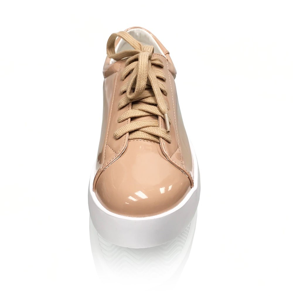 Women's Patent Leather Nude Fashion Sneakers - The FLOATER - Comfortable Casual Shoes for Work, Walking & Everyday Wear