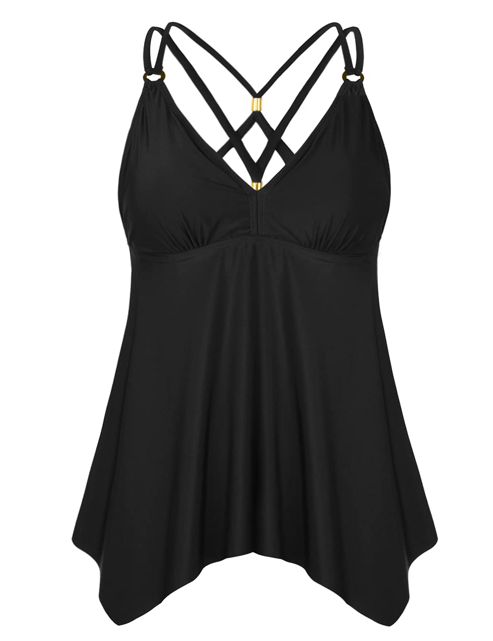 Hilor Women's V Neck Swim Top - Flowy Handkerchief Tankini Bathing Suit for Beach, Pool & Vacation | UPF 50+ Sun Protection Swimwear