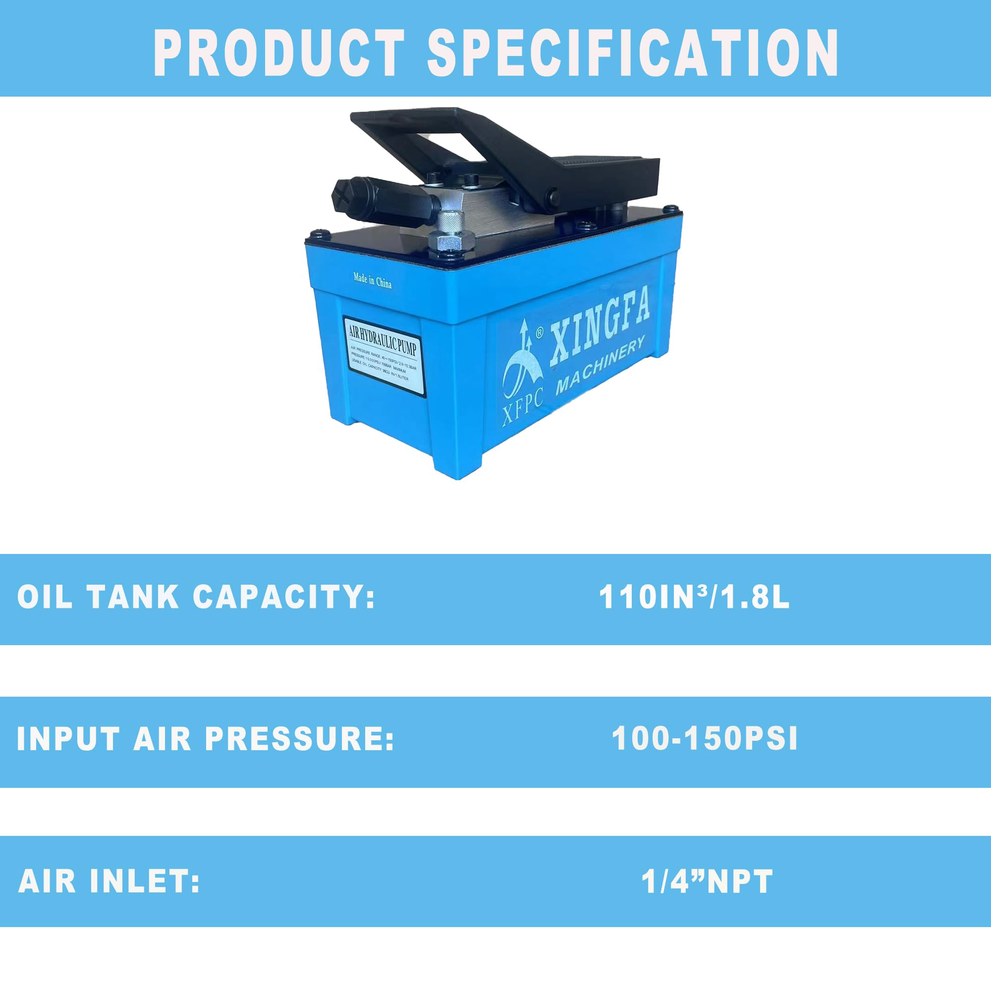10,000 PSI Air Hydraulic Pump with 1.7L Reservoir - 3/8