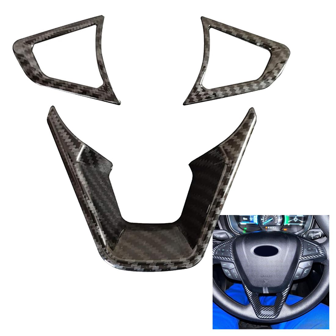 3PCS Carbon Fiber Steering Wheel Cover for Ford Fusion Mondeo Edge - Non-Slip Grip, Easy Installation, Universal Fit - Perfect for Daily Driving & Car Enthusiasts