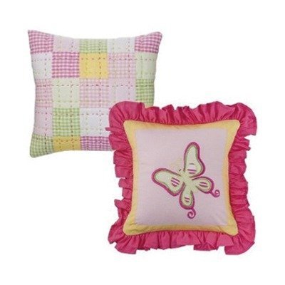 Bacati Girls Striped and Plaid 2-Piece Decorative Pillow Set for Bedroom, Nursery, or Kids Room Decor