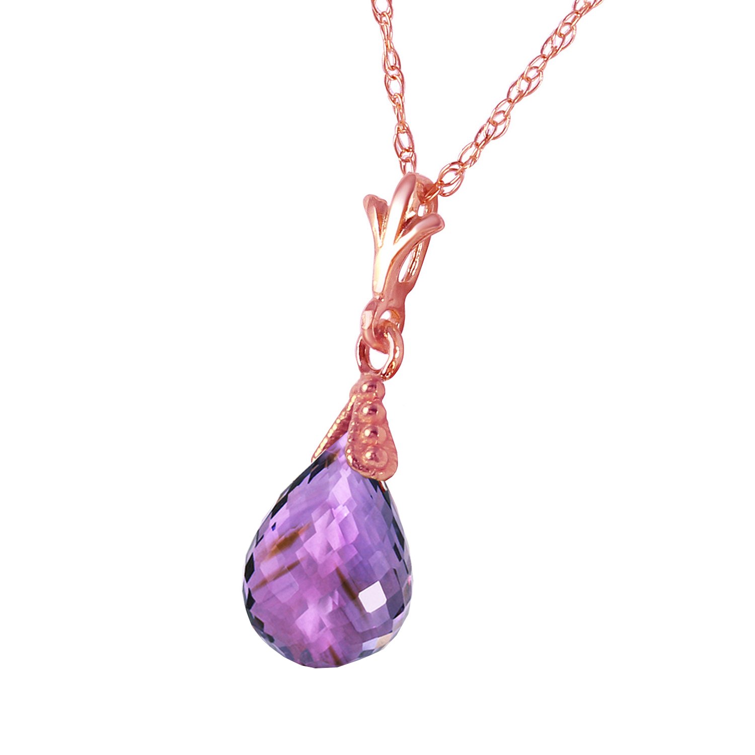 14K Rose Gold 18-Inch Briolette Amethyst Necklace for Women - Elegant Dainty Jewelry Gift for Birthday, Anniversary & Valentine's Day