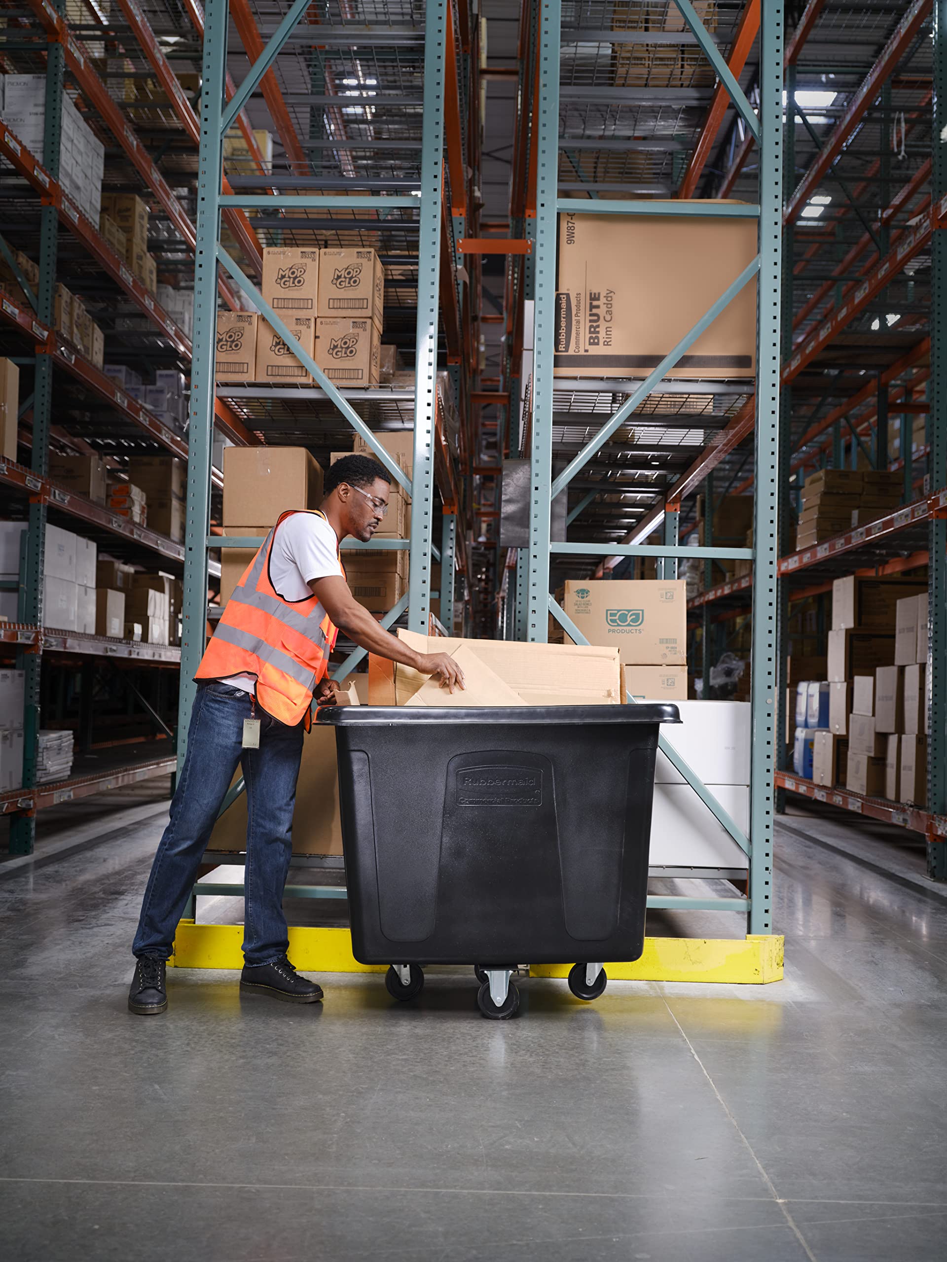 Rubbermaid Commercial Heavy-Duty Cube Basket Truck with Wheels - 500 lbs Capacity, Rectangular Black Utility Cart for Laundry, Waste, Trash & Heavy Materials - Ideal for Warehouses, Restaurants & Industrial Use