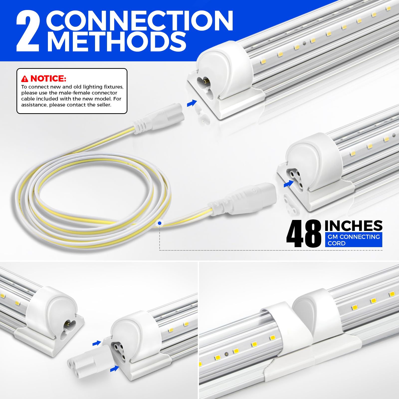 Barrina LED Shop Light - 40W 5500LM 5000K Daylight White - 4FT Integrated V-Shape Fixture - High Output T8 Tube with Clear Cover - Energy Efficient Lighting for Garage, Warehouse & Workshop (Pack of 6) - Perfect for Industrial Spaces, Retail Stores and Home Improvement Projects