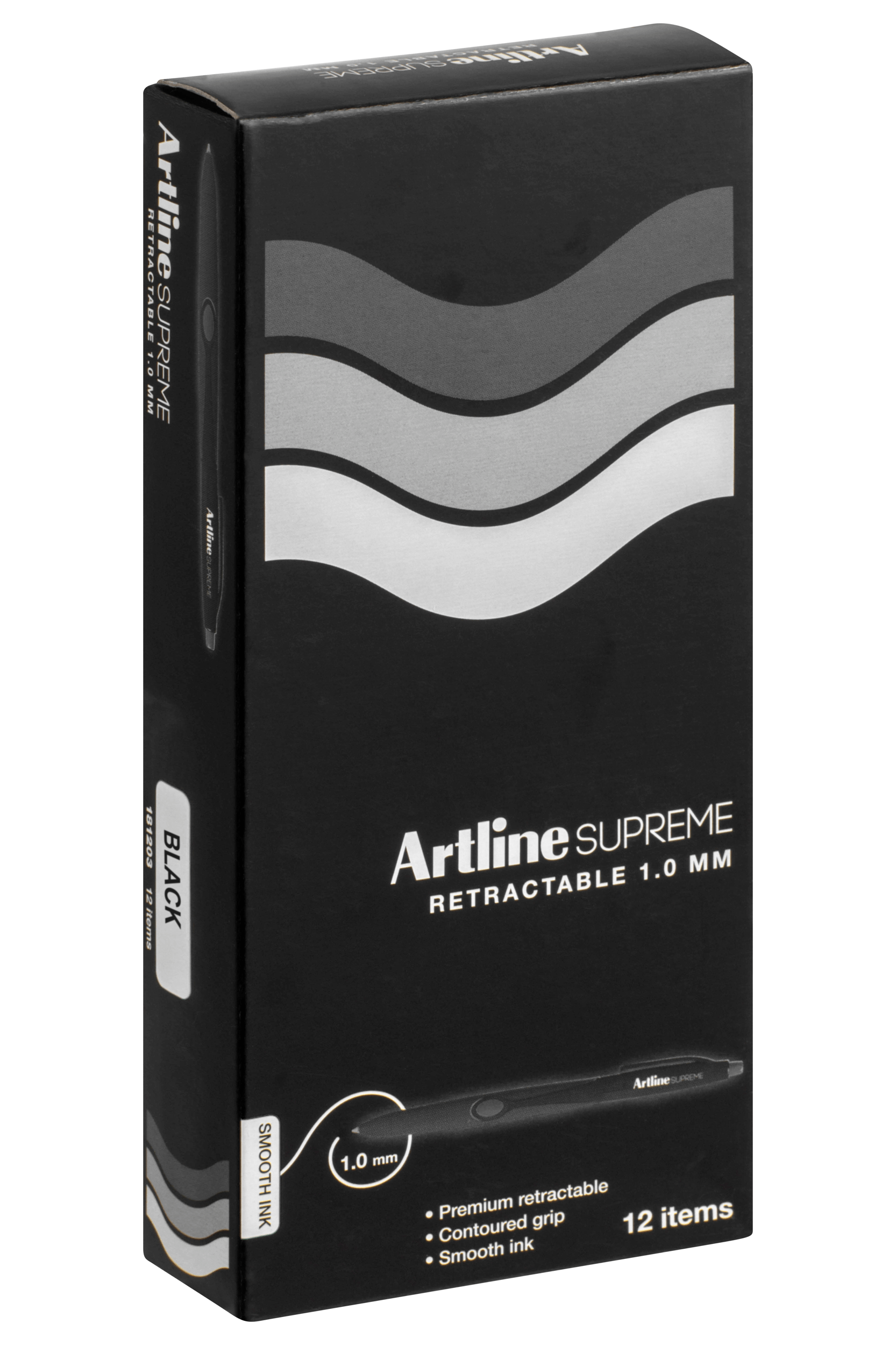 Artline Supreme Antimicrobial Retractable Pen - 1.0mm Fine Point Black Ink, Pack of 12 - Ideal for Office, School & Germ-Free Writing