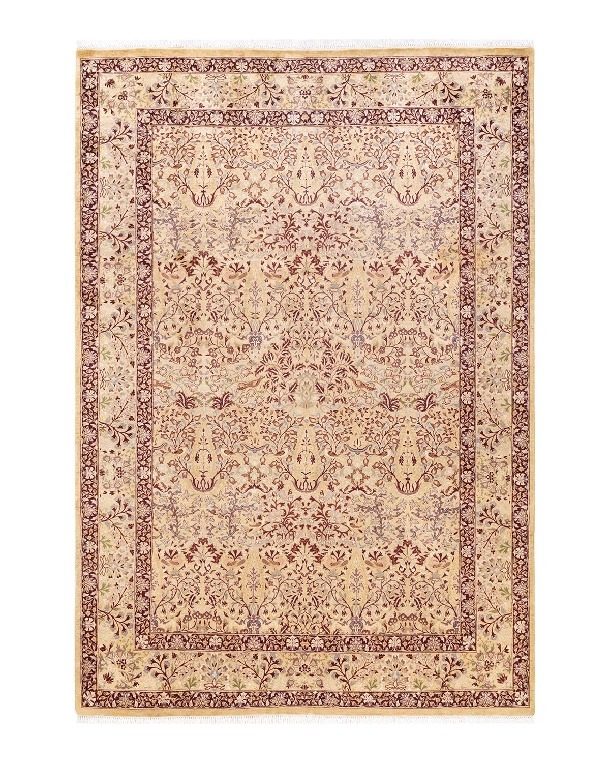 Handmade Wool Traditional Floral Mogul Yellow 6x9 Area Rug - Solo Rugs One of a Kind Hand Knotted - Perfect for Living Room, Bedroom & Home Decor