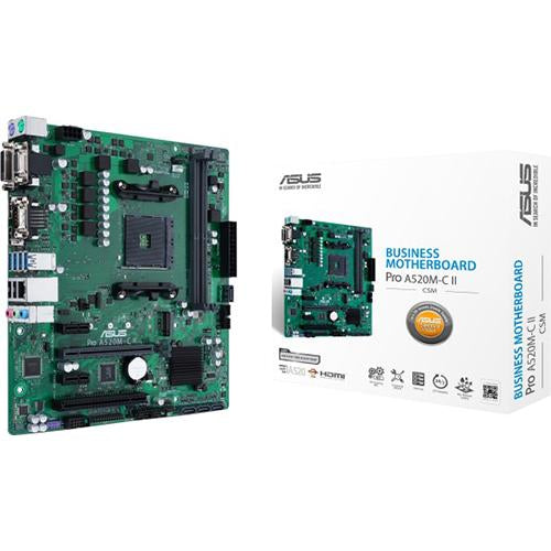 ASUS PRO A520MC II CSM Motherboard - AMD Socket AM4, DDR4, PCIe 4.0, USB 3.2 Gen 2 - Perfect for Gaming PCs, Workstations & Home Office Builds