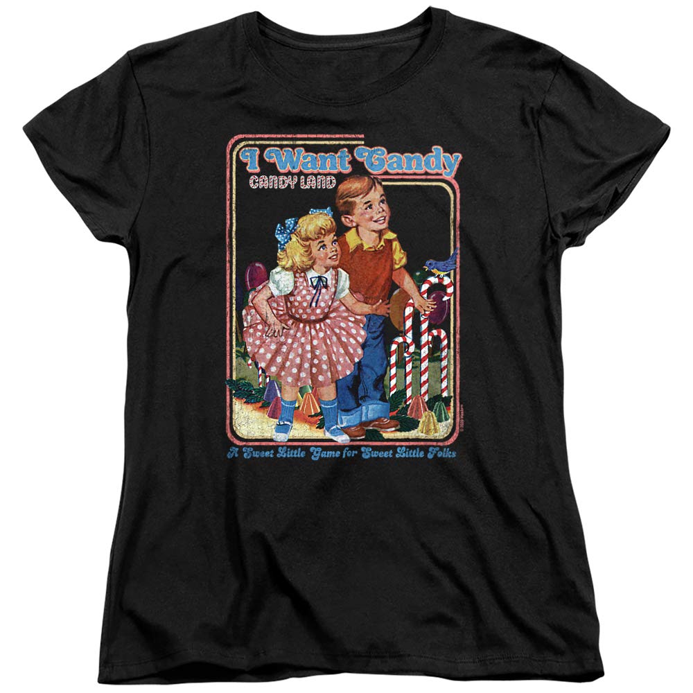 Candy Land I Want Candy Women's T-Shirt | Vintage Candy Print Tee for Women | Casual Graphic Tops for Everyday Wear