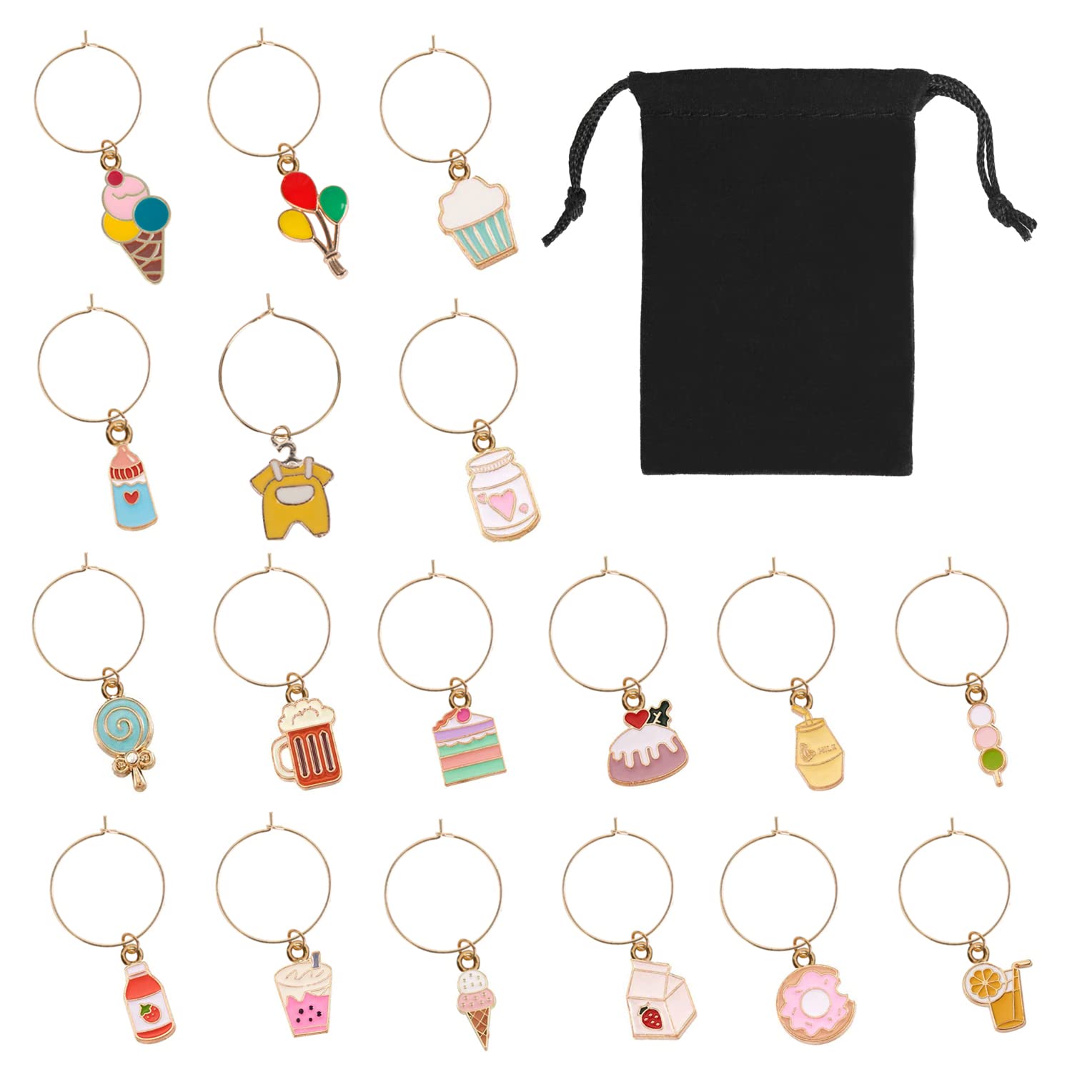 Funny Baby Shower Wine Glass Charms Set of 18 - Stemware Drink Markers & Party Decorations for Weddings, Bridal Showers & Celebrations - Unique Wine Glass Identifiers for Guests