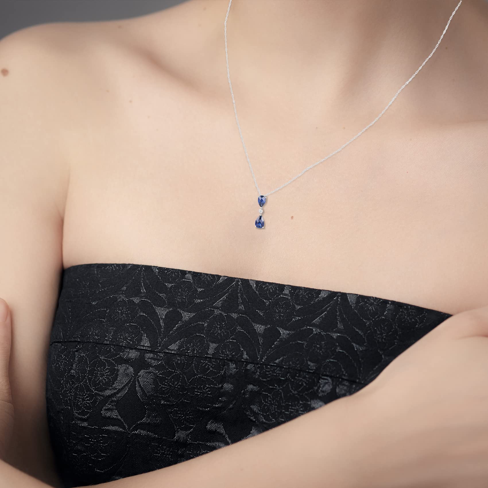 Lab-Created Blue Sapphire & White Sapphire Pear Drop Pendant & Earrings Set - Sterling Silver 18