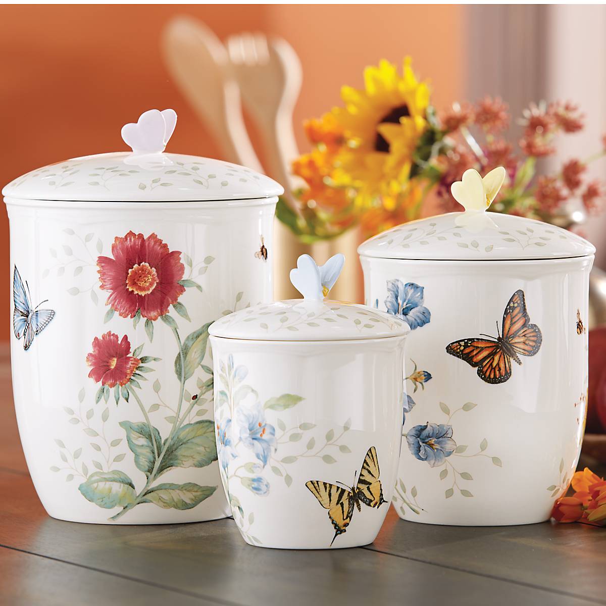 Butterfly Meadow 3-Piece Airtight Kitchen Canister Set for Flour, Sugar & Coffee - Perfect for Pantry Organization & Countertop Storage